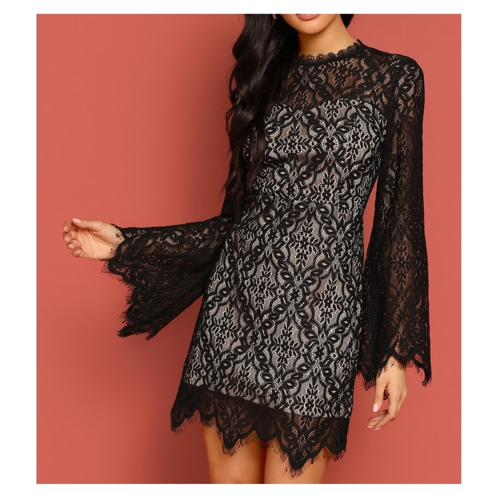Black Lace Long Sleeve Cocktail Dress
